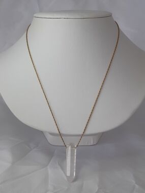 10 K Yellow Gold Plated Clear Quartz Double Terminated Pendulum Necklace
